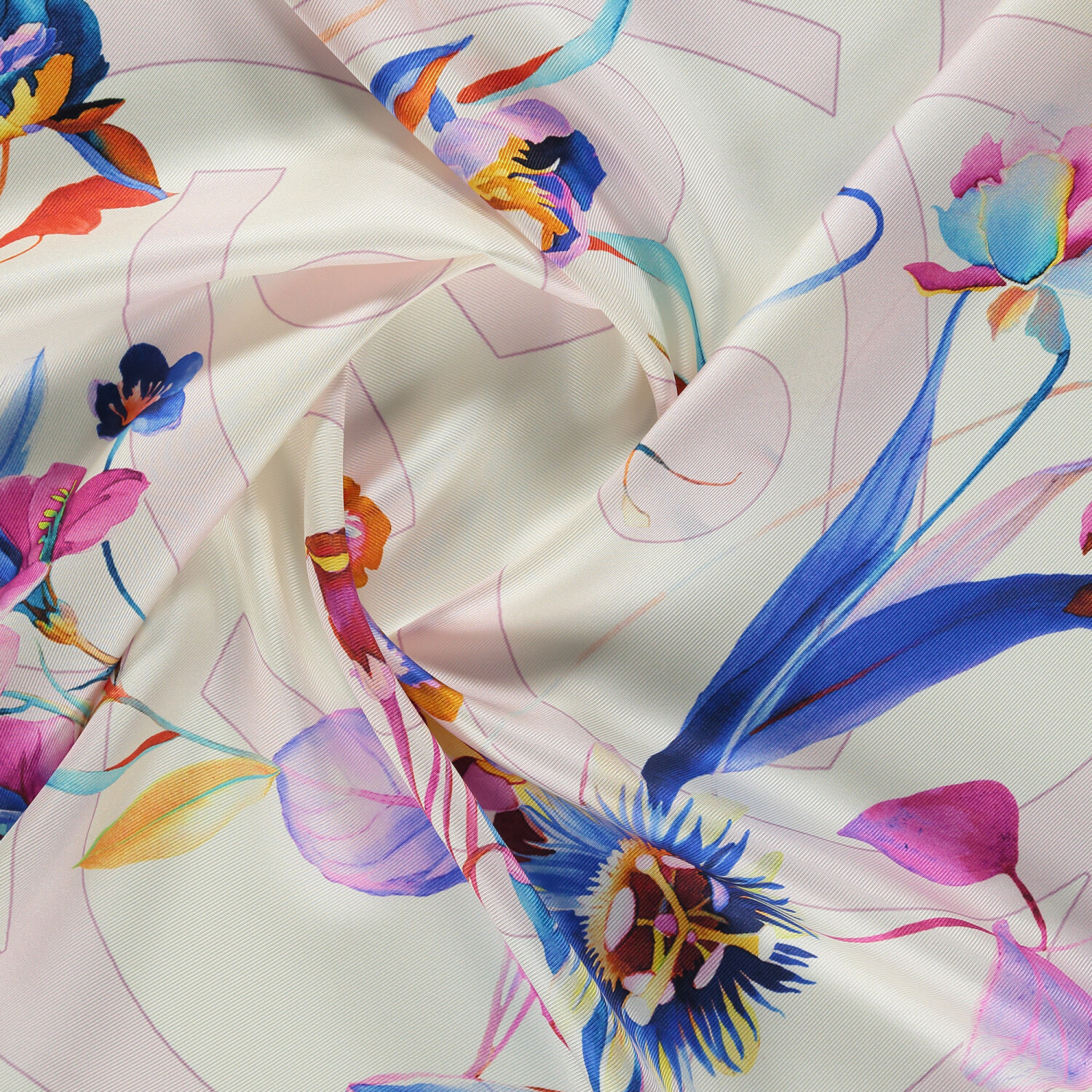Sciarpa quadrata in twill di seta con motivo a simbolo floreale bianco e rosa - 2