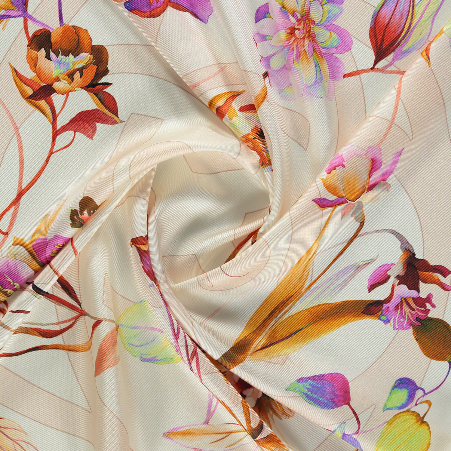 Sciarpa quadrata in twill di seta con motivo a simbolo floreale bianco - 2
