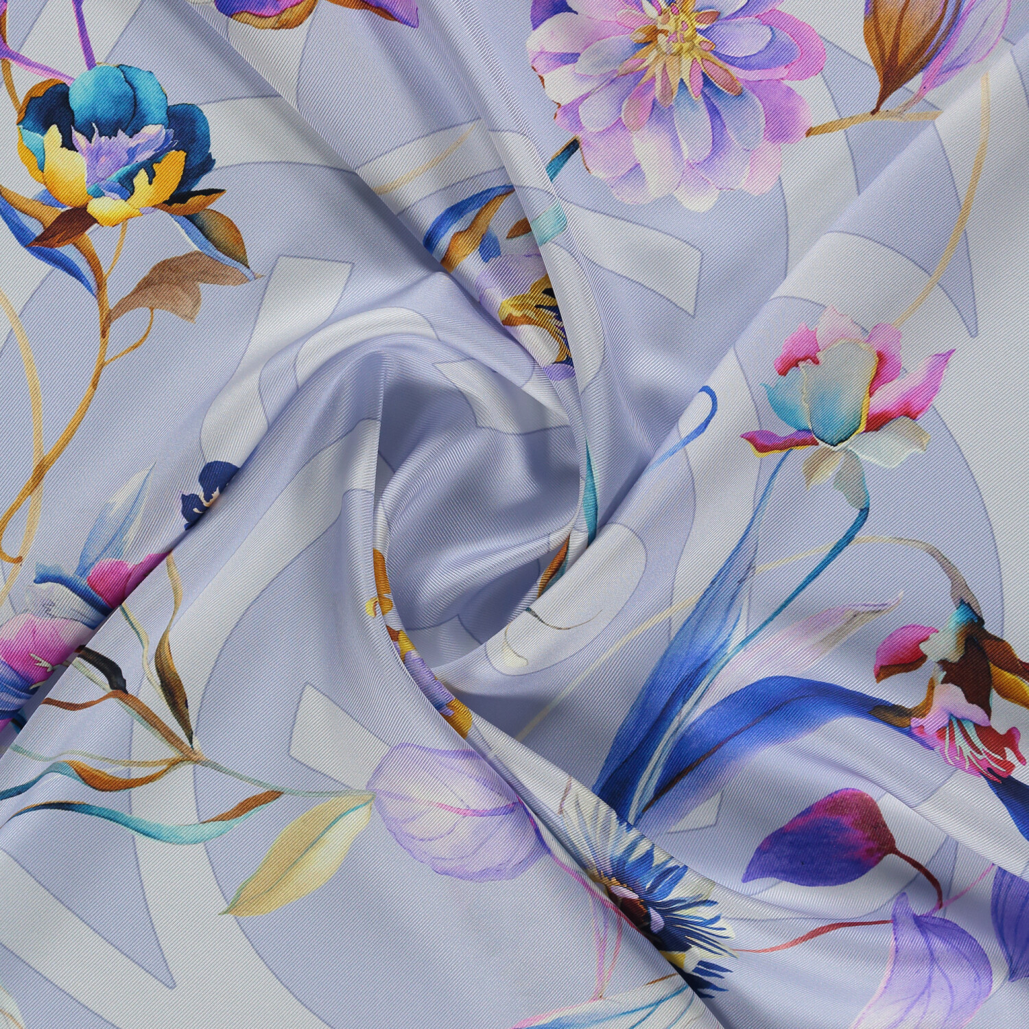 Sciarpa quadrata in twill di seta con motivo a simbolo floreale lilla - 2