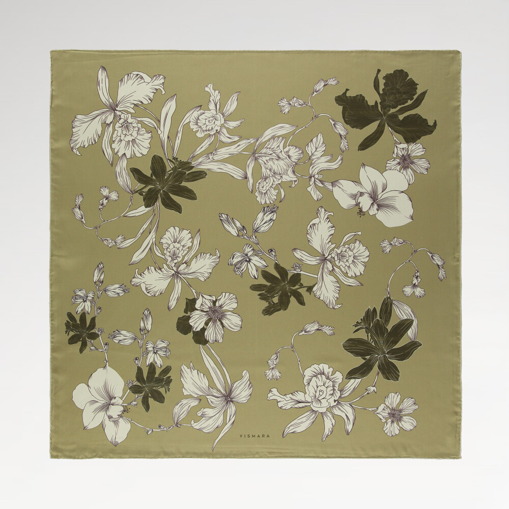 Sciarpa quadrata in twill di seta con motivo a tinta unita color cachi