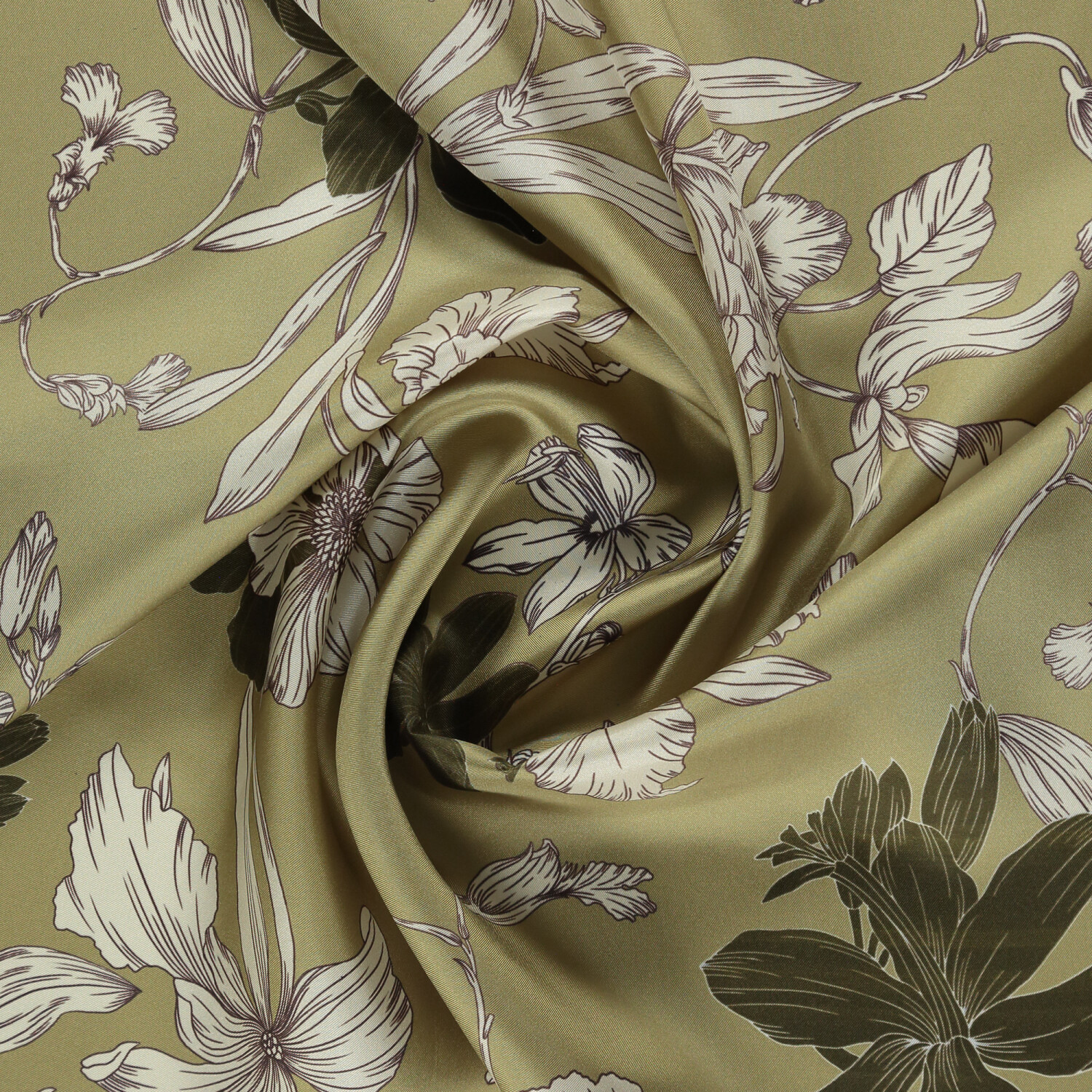 Sciarpa quadrata in twill di seta con motivo a tinta unita color cachi - 2