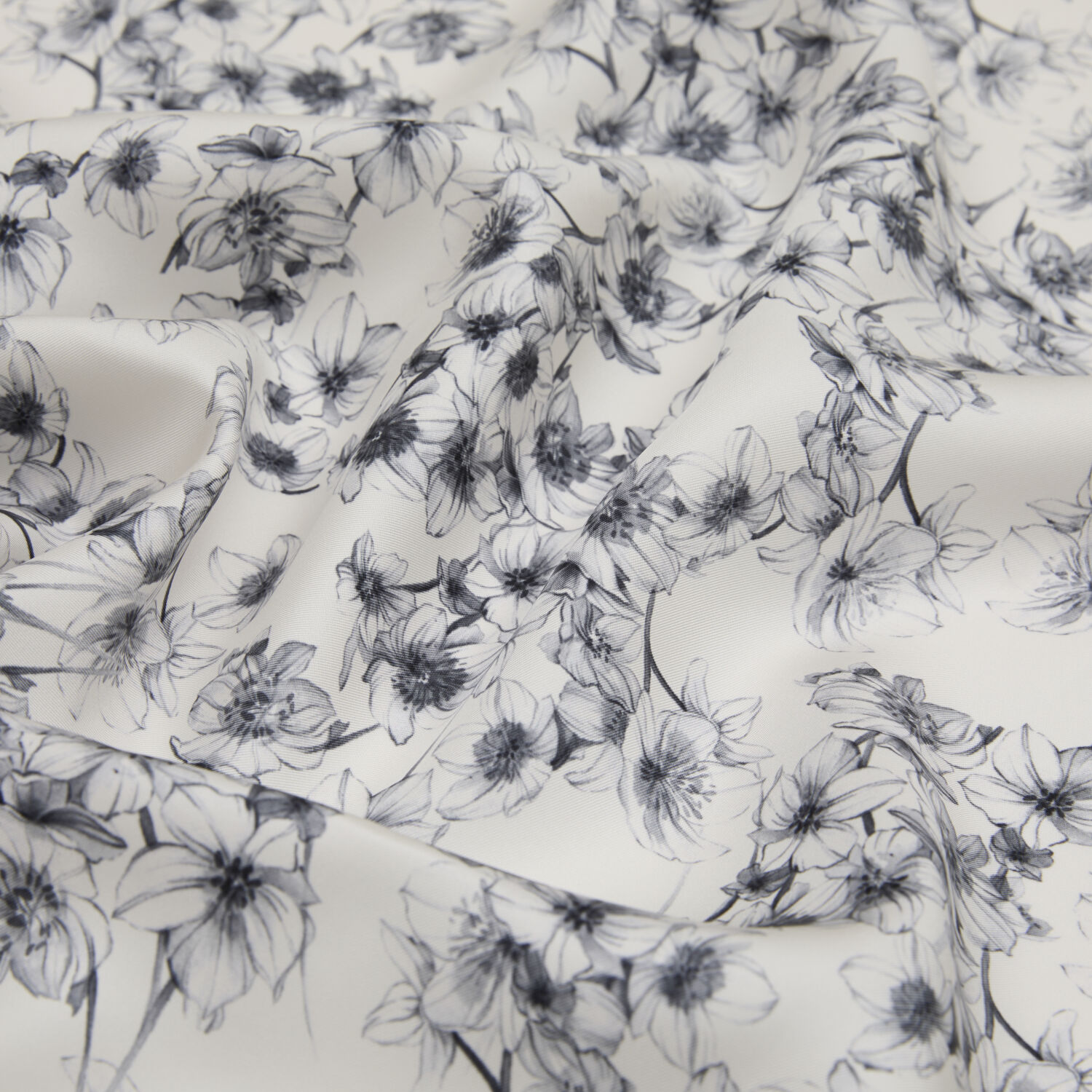 Sciarpa quadrata in twill di seta con motivo floreale acquerello grigio bianco - 2