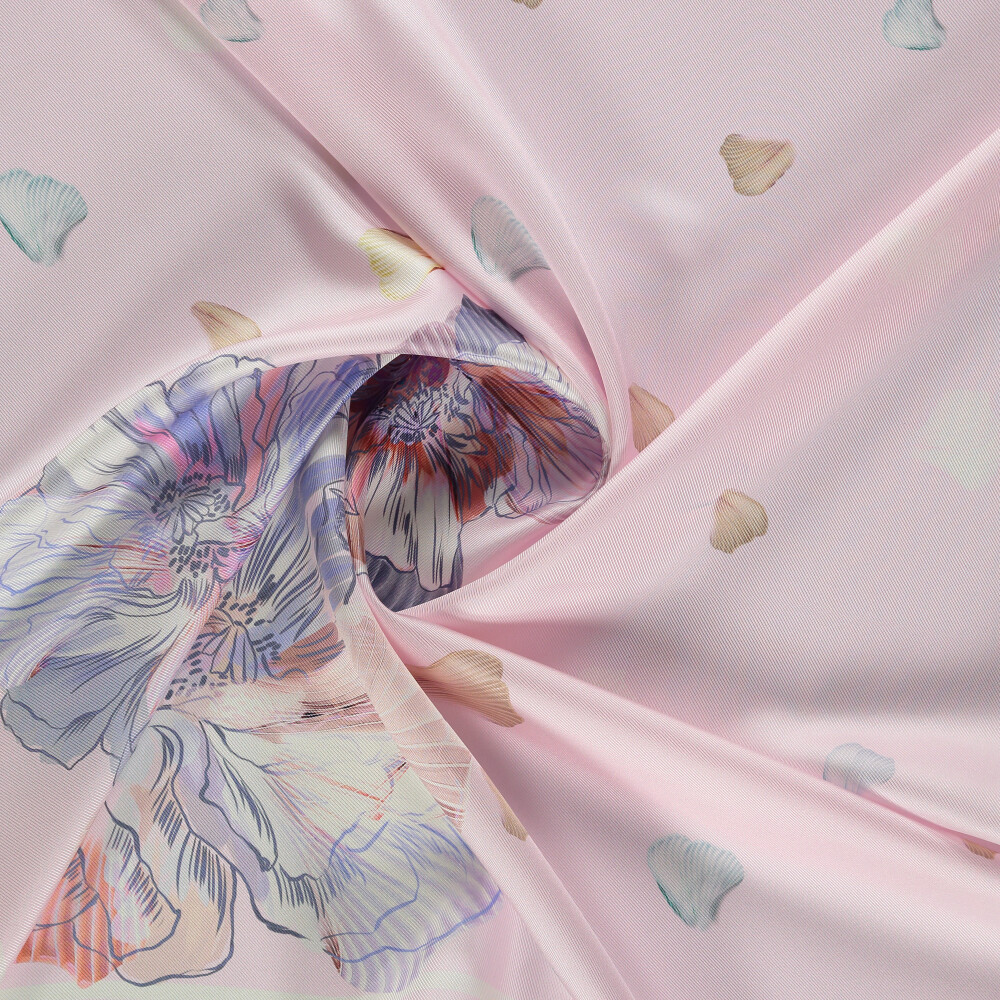 Sciarpa quadrata in twill di seta con motivo Foglia Lieve in polvere - Vismara