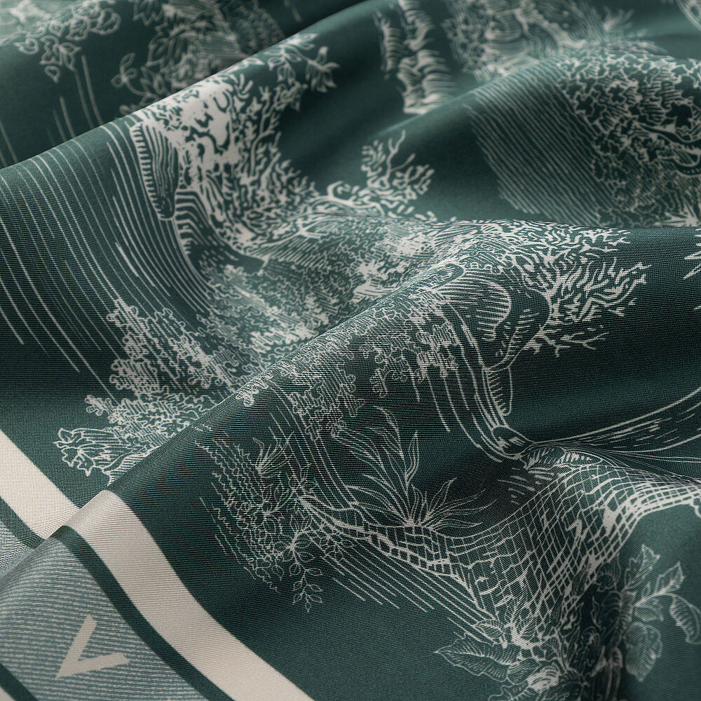 Sciarpa quadrata in twill di seta con motivo a giardino Toile de Jouy color verde smeraldo - 2