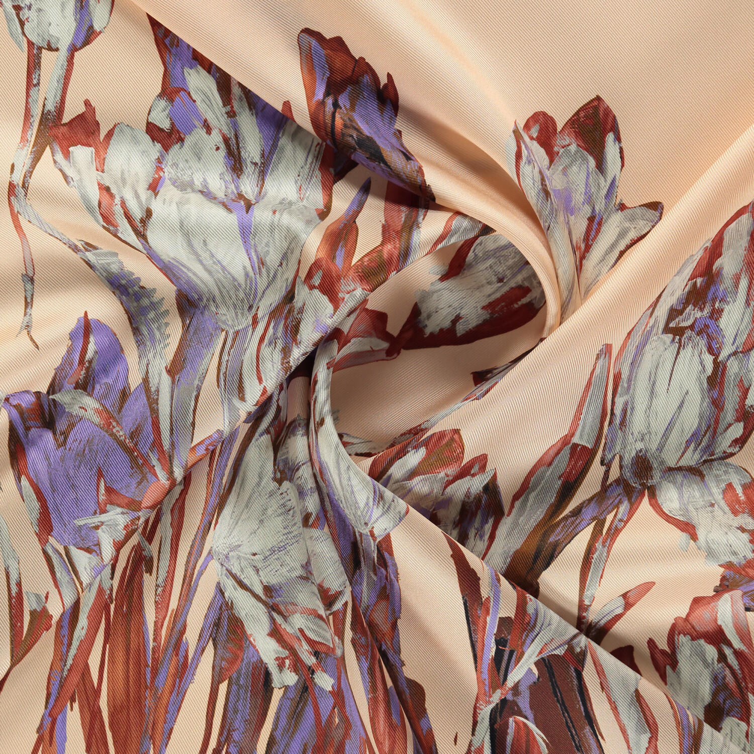 Sciarpa quadrata in twill di seta con motivo giardino di tulipani color crema - 2