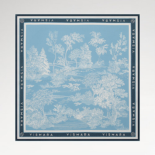 Sciarpa quadrata in twill di seta con motivo a giardino toile de Jouy turchese
