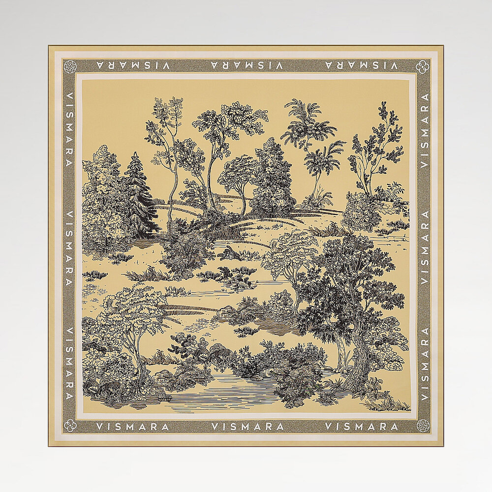 Sciarpa quadrata in twill di seta con motivo a giardino Toile giallo - 1