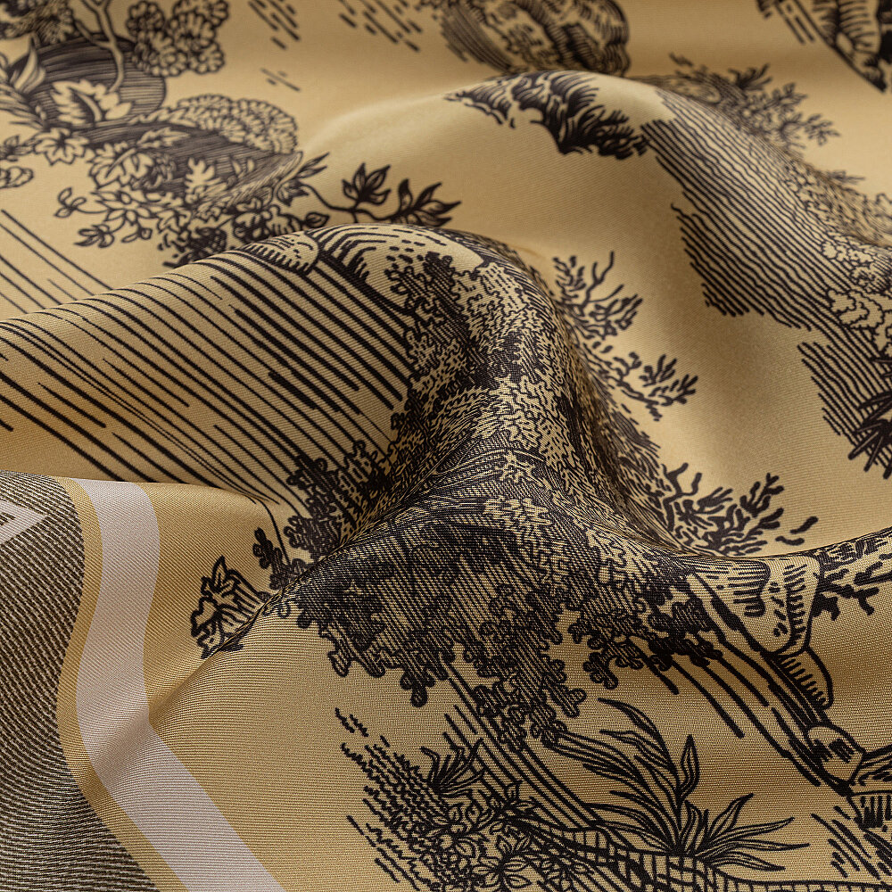 Sciarpa quadrata in twill di seta con motivo a giardino Toile giallo - 2