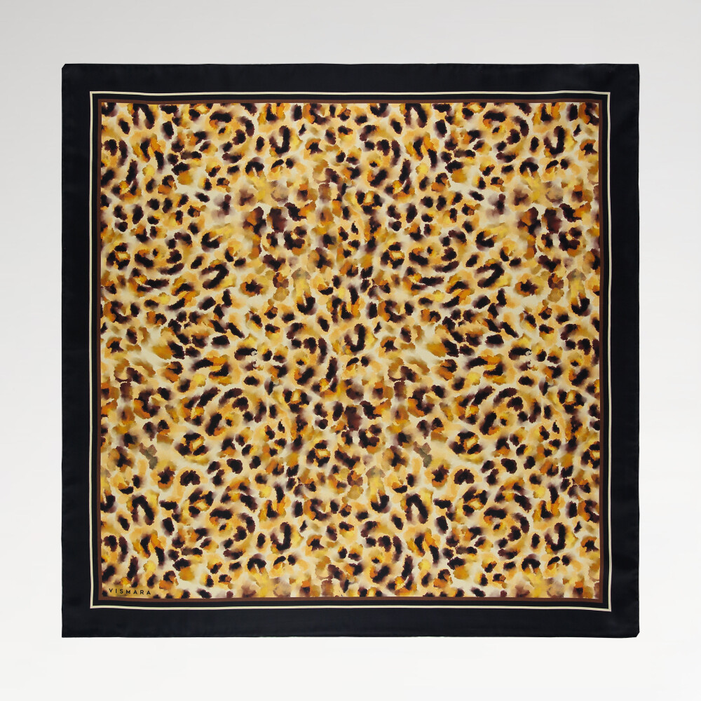 Sciarpa quadrata in twill di seta con motivo leopardato a nebulosa naturale gialla