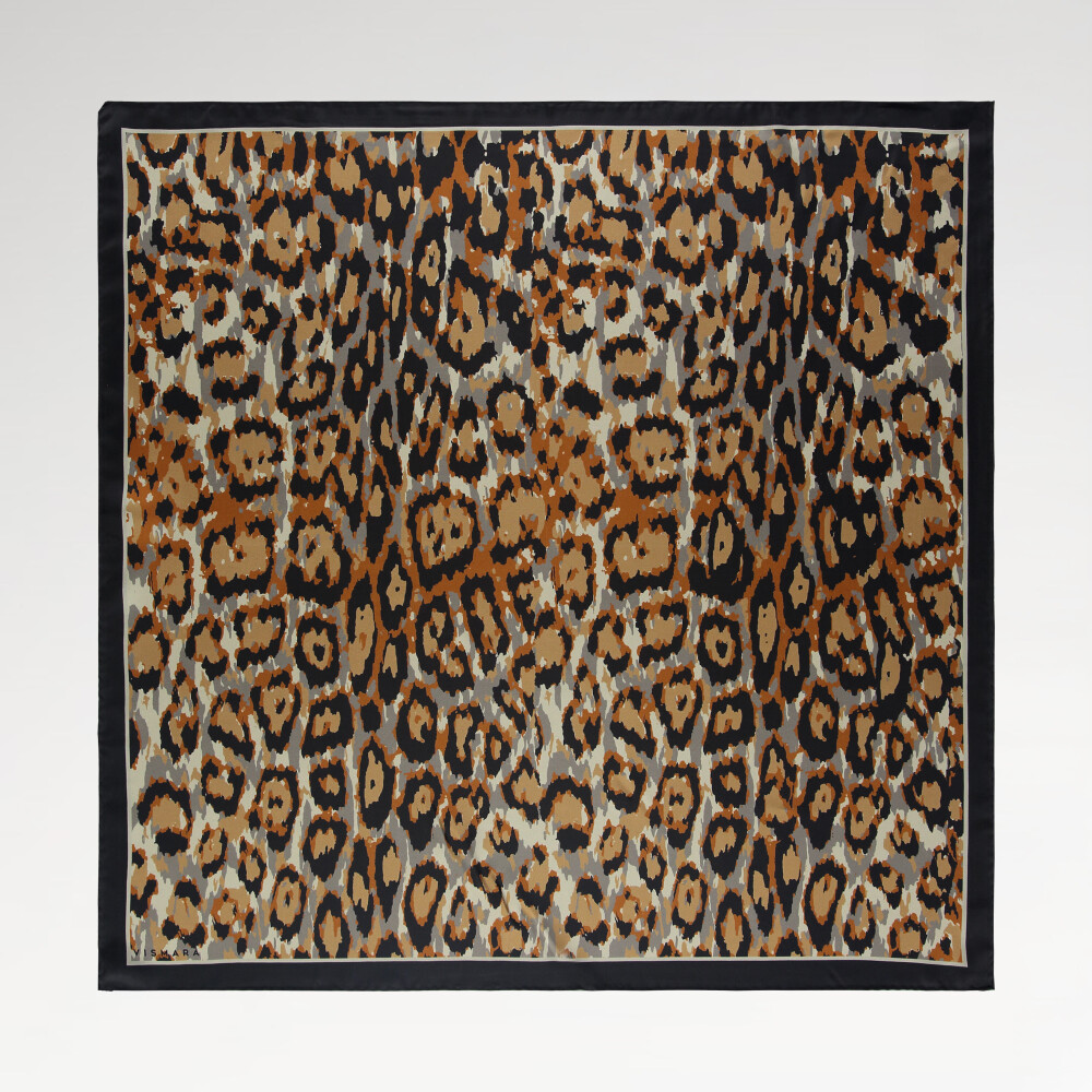 Sciarpa quadrata in twill di seta con motivo leopardato arancione Vismara