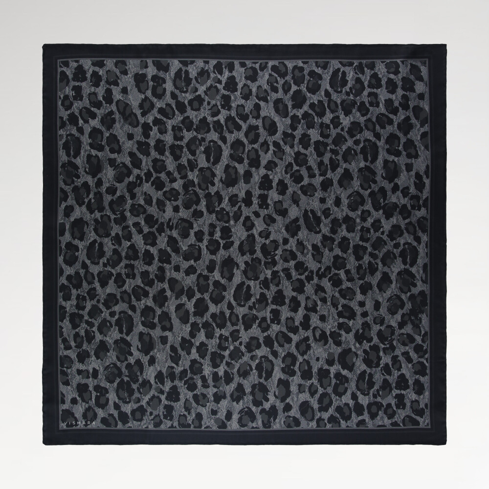 Sciarpa quadrata in twill di seta con motivo leopardato grigio argento naturale
