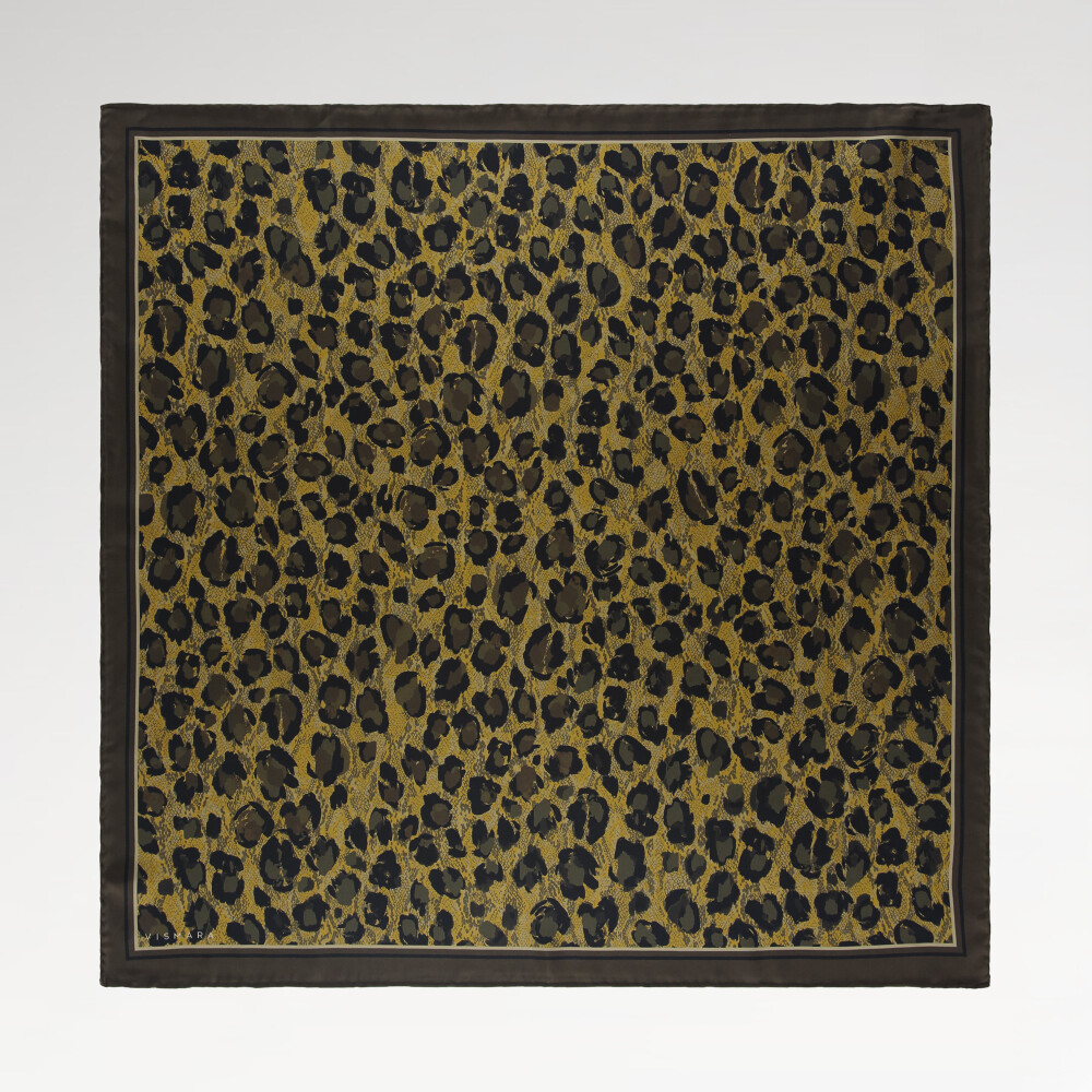 Sciarpa quadrata in twill di seta con motivo leopardato in oro naturale