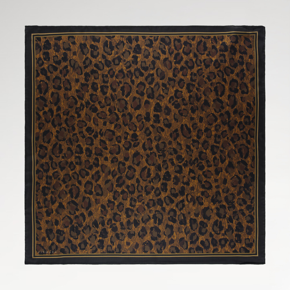 Sciarpa quadrata in twill di seta con motivo leopardato naturale alla cannella