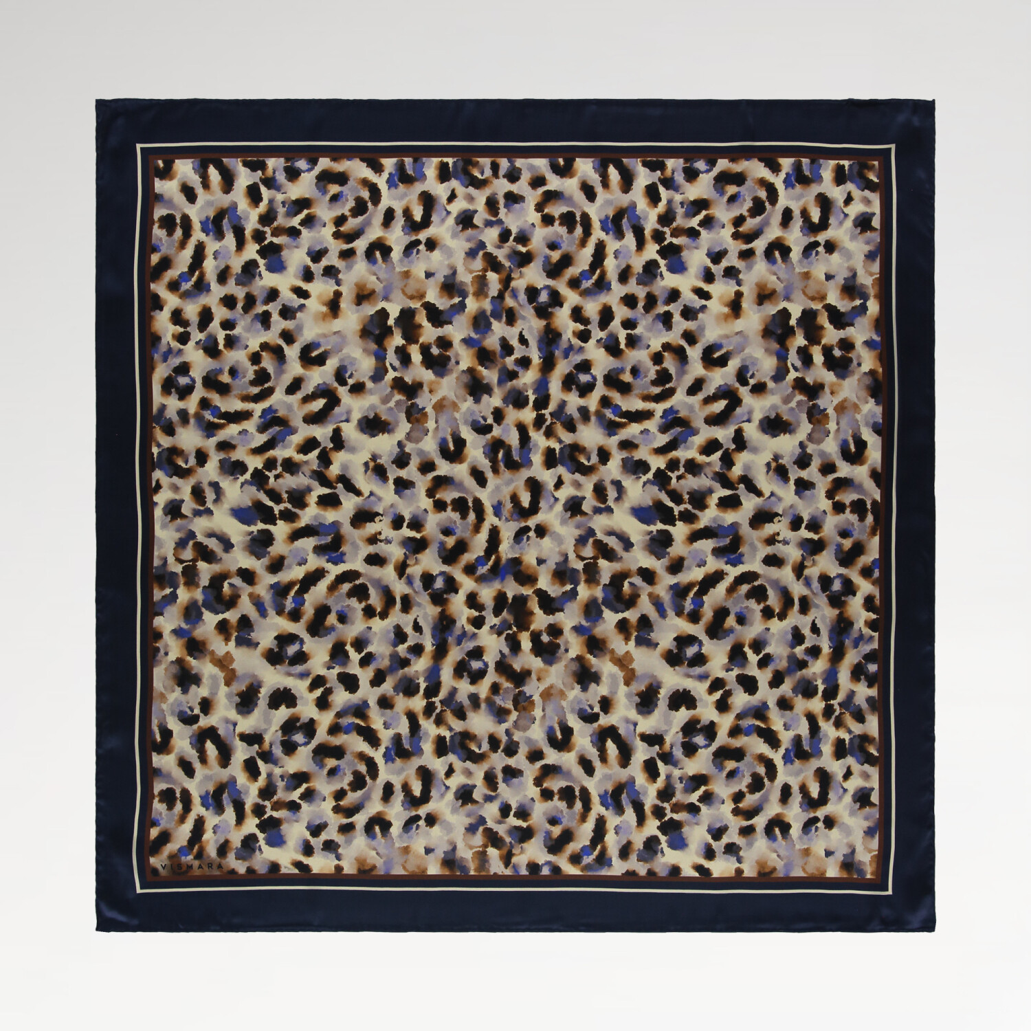 Sciarpa quadrata in twill di seta con motivo leopardato naturale blu navy - 1