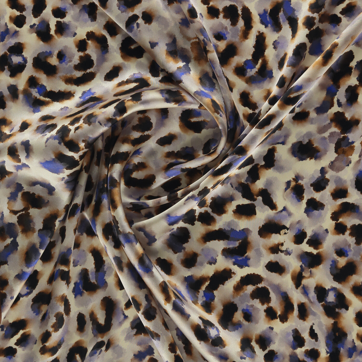 Sciarpa quadrata in twill di seta con motivo leopardato naturale blu navy - 2