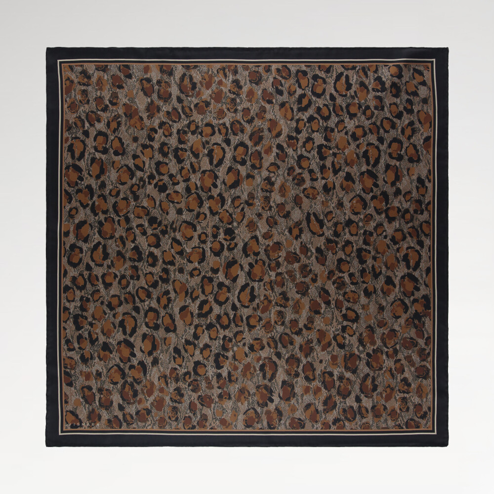 Sciarpa quadrata in twill di seta con motivo leopardato naturale chiaro
