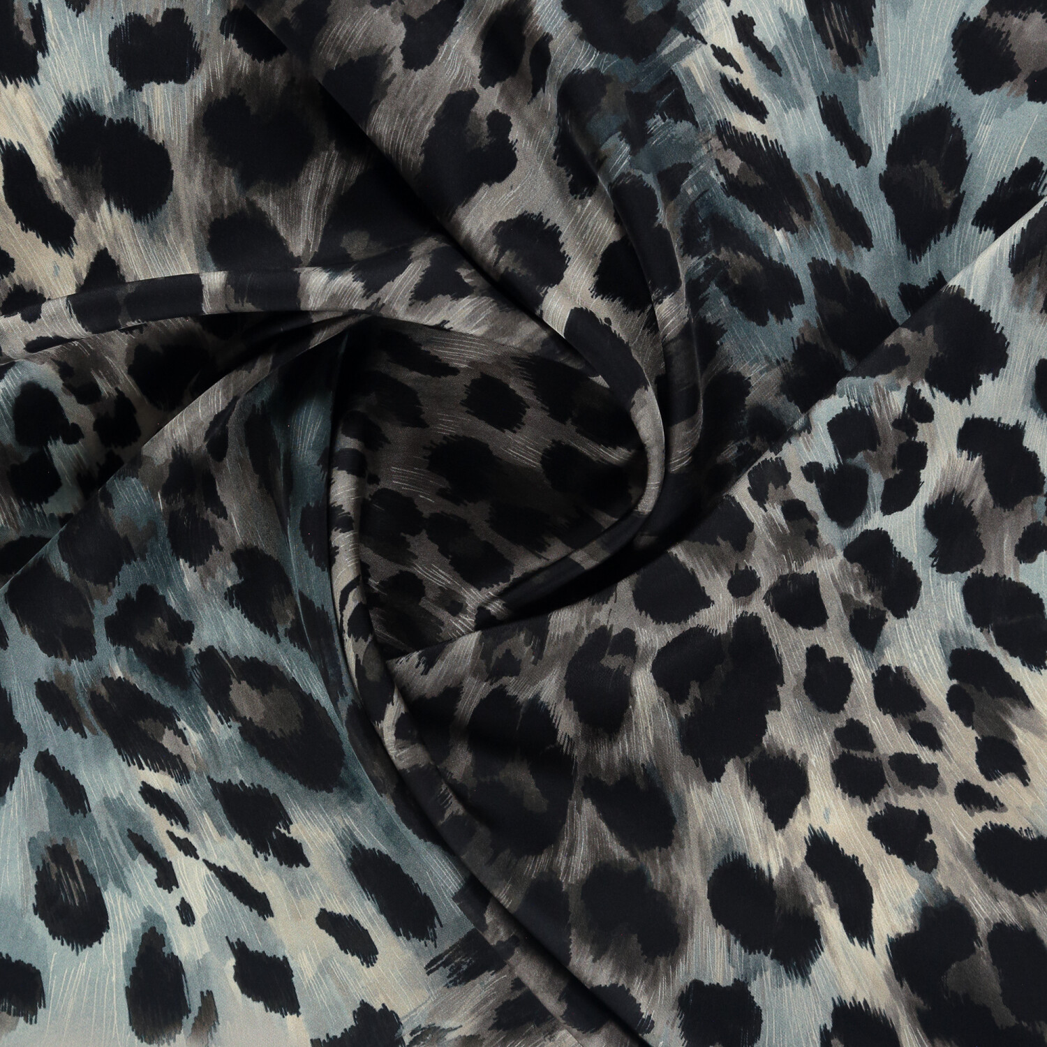 Sciarpa quadrata in twill di seta con motivo leopardato naturale color petrolio - 2