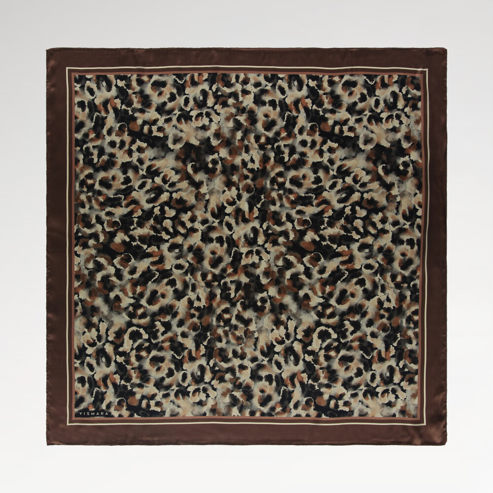 Sciarpa quadrata in twill di seta con motivo leopardato naturale marrone