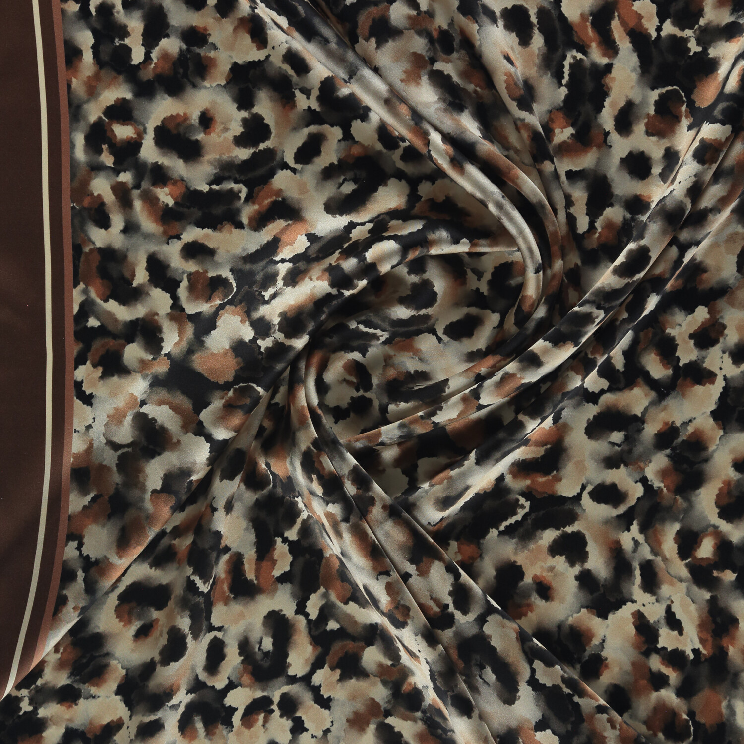 Sciarpa quadrata in twill di seta con motivo leopardato naturale marrone - 2
