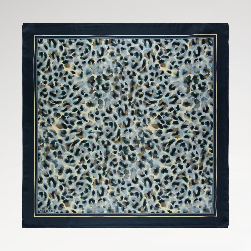 Sciarpa quadrata in twill di seta con motivo leopardato turchese naturale