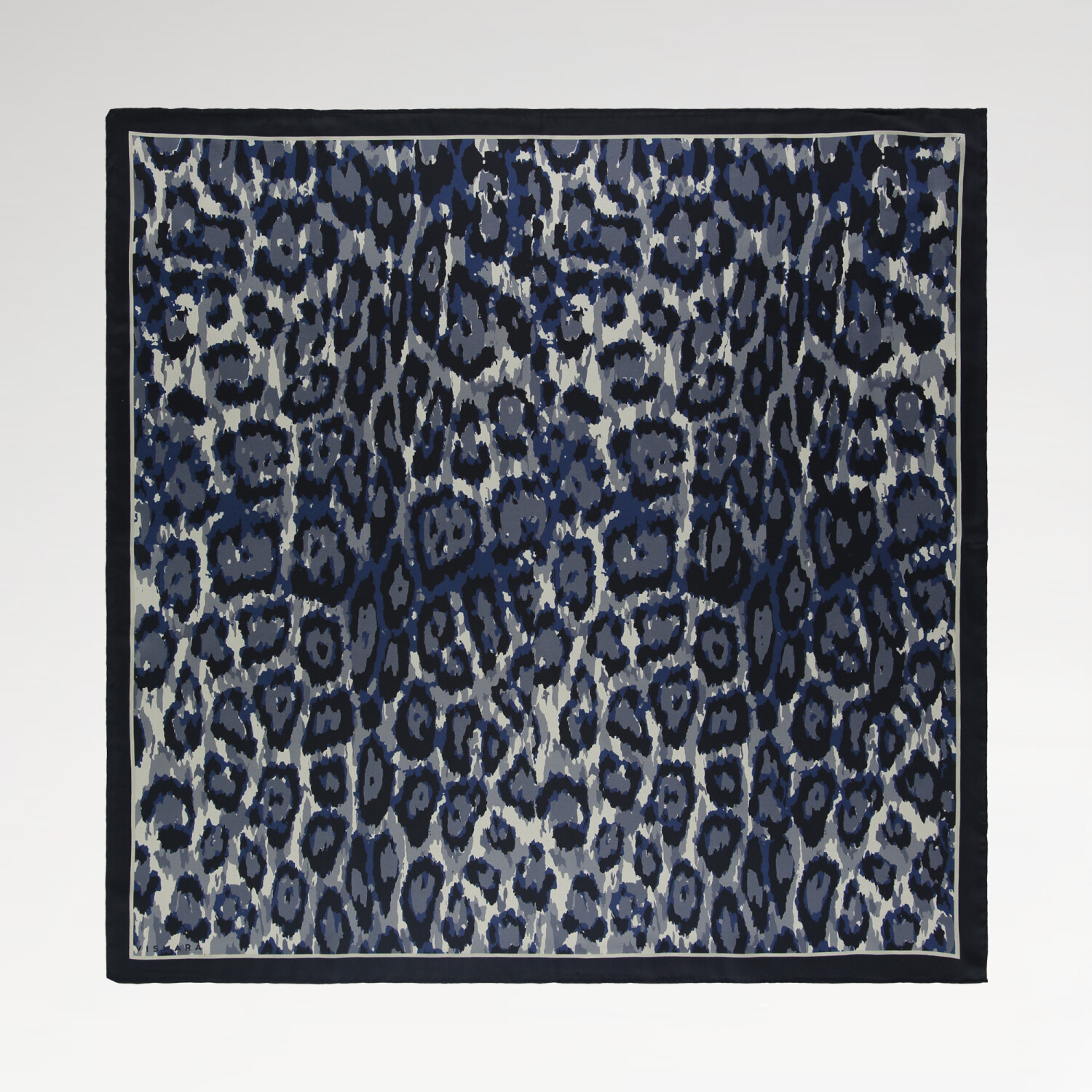 Sciarpa quadrata in twill di seta con motivo leopardato Vismara blu navy - 1
