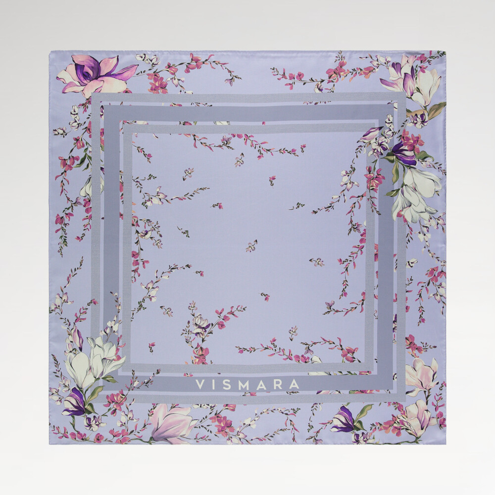 Sciarpa quadrata in twill di seta con motivo Lilac Garden Harmony