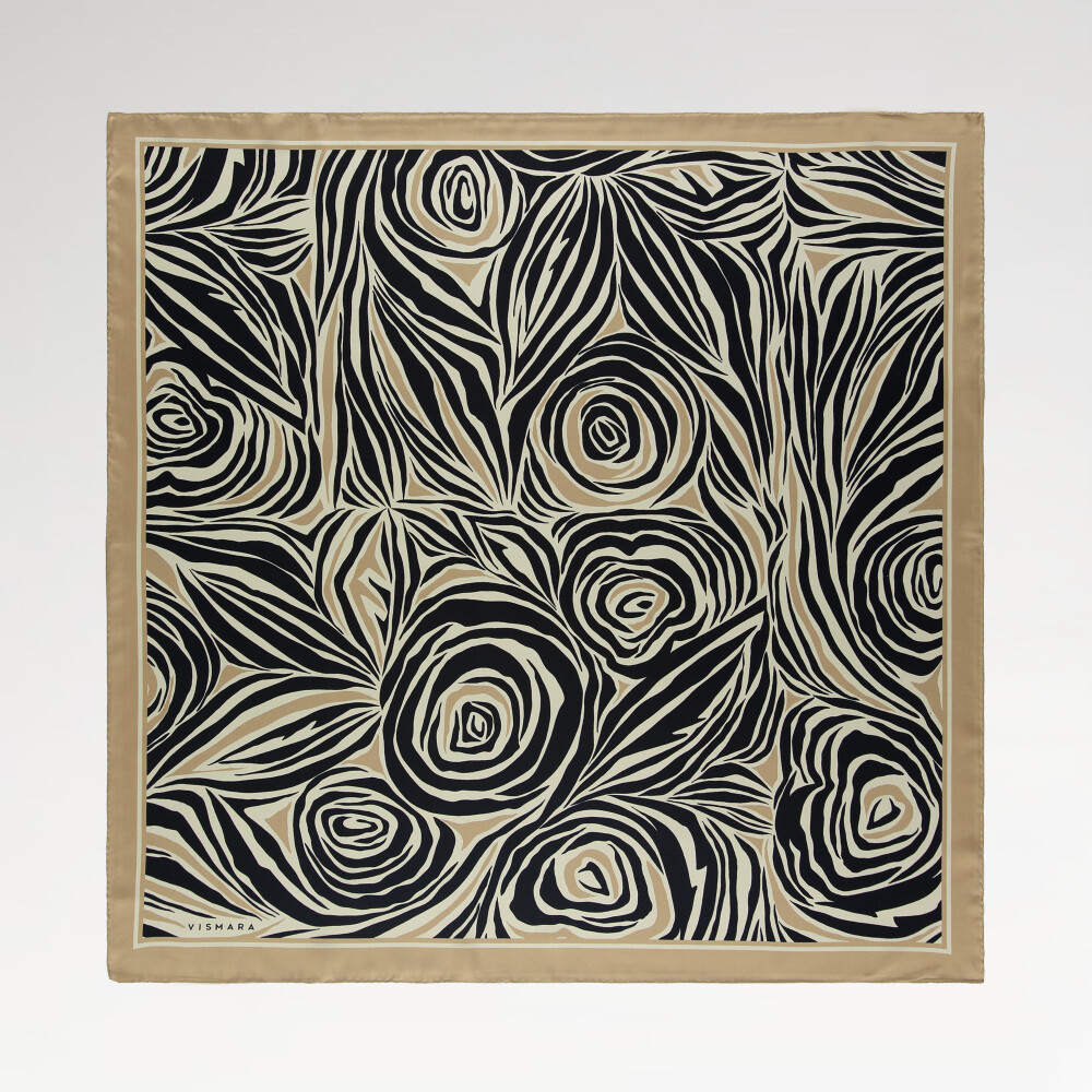 Sciarpa quadrata in twill di seta con motivo monofiore beige