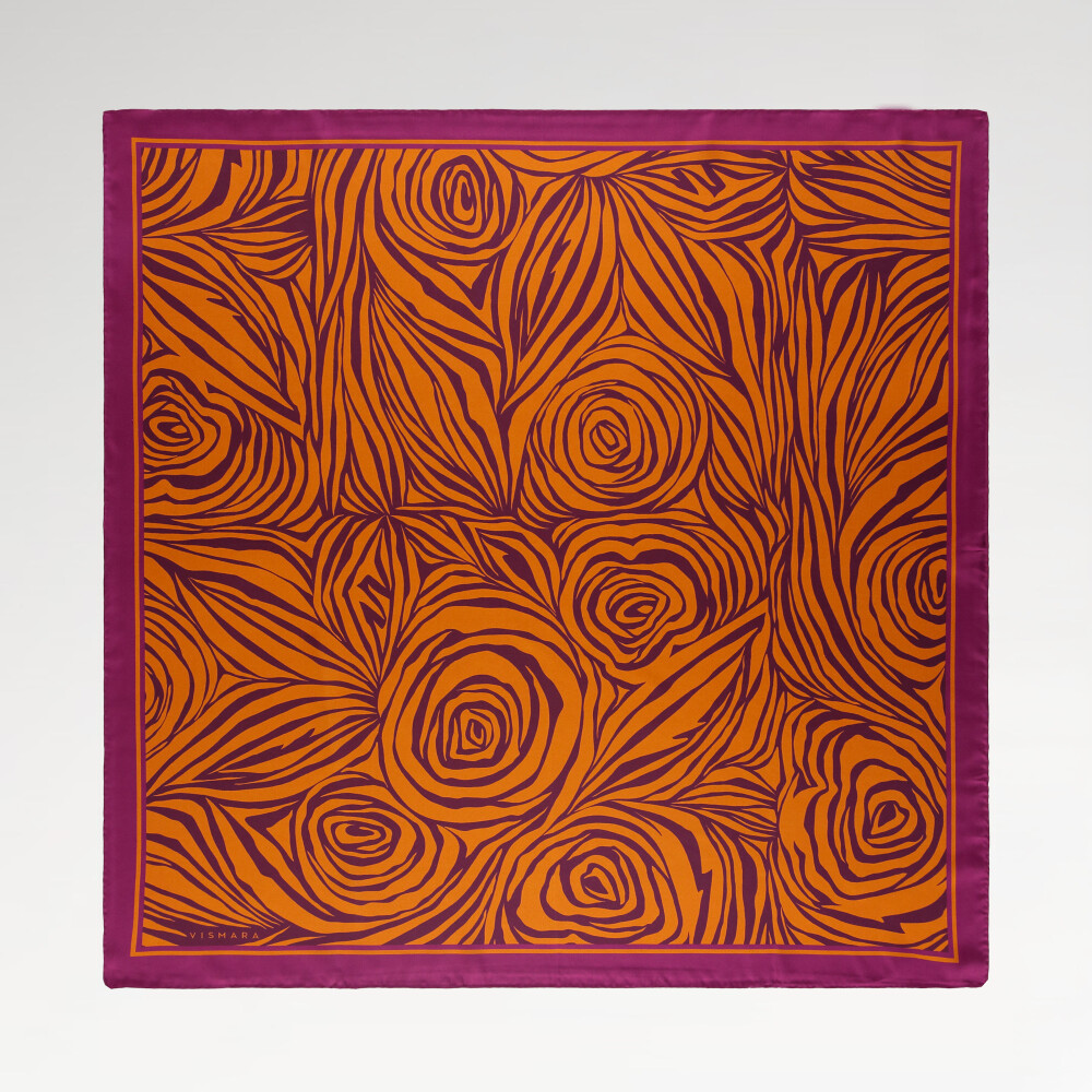 Sciarpa quadrata in twill di seta con motivo monofiore fucsia