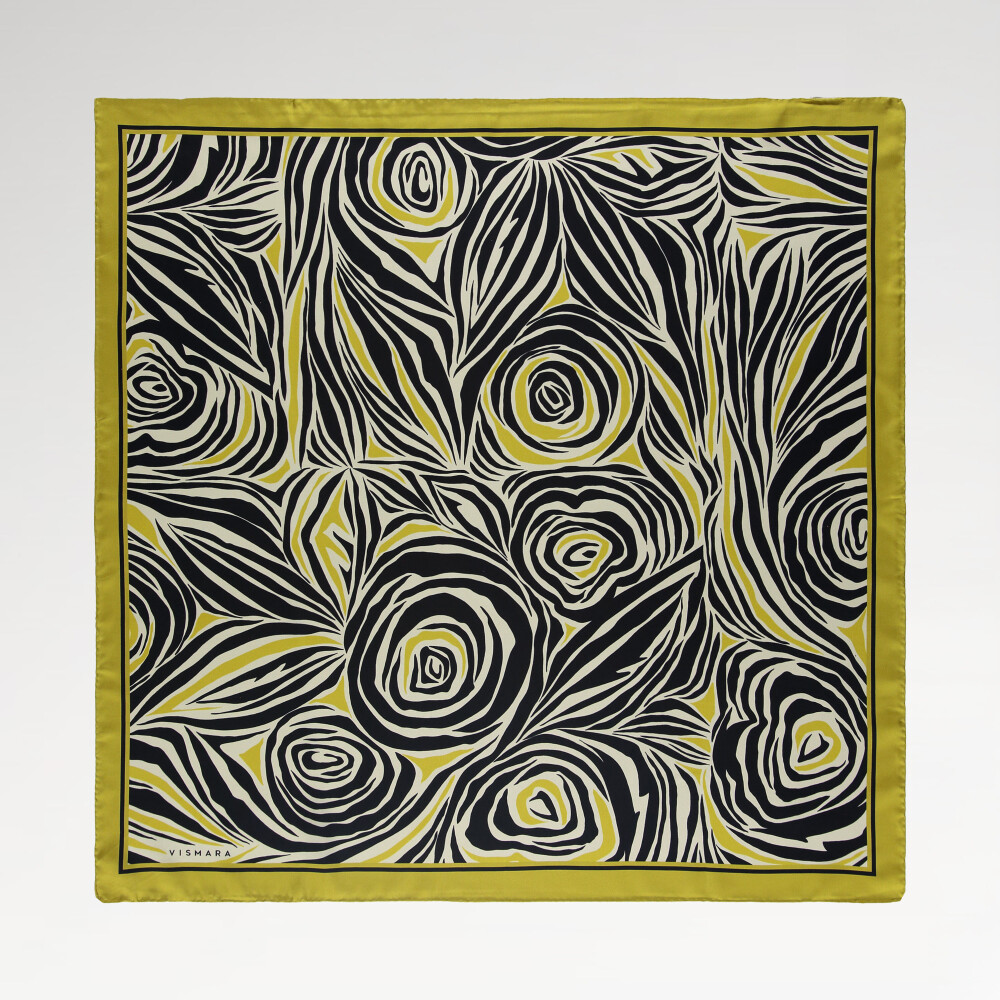 Sciarpa quadrata in twill di seta con motivo monofiore giallo