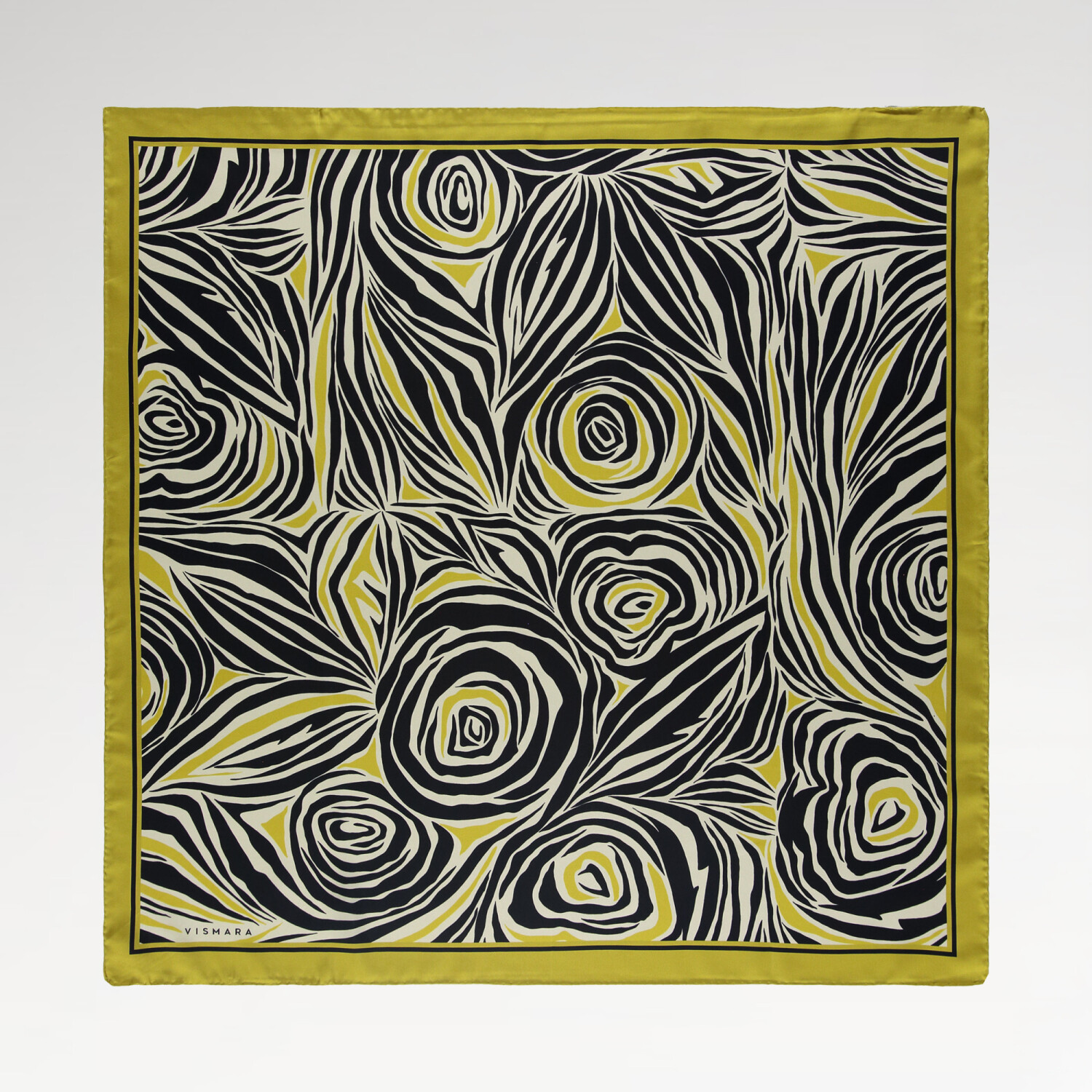 Sciarpa quadrata in twill di seta con motivo monofiore giallo - 1