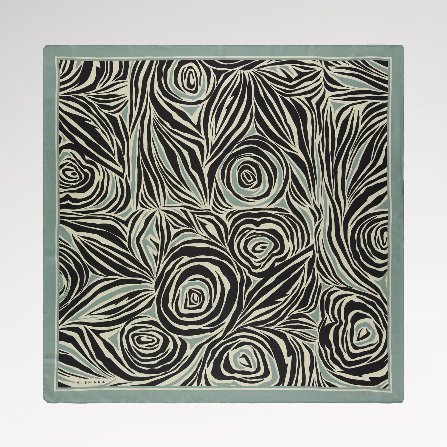 Sciarpa quadrata in twill di seta con motivo monofiore menta - 1