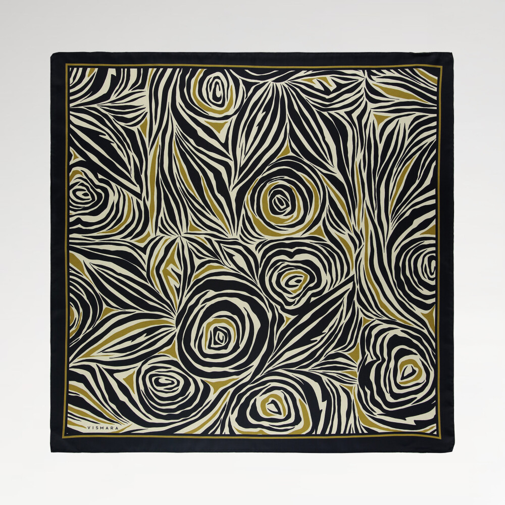 Sciarpa quadrata in twill di seta con motivo monofiore nero