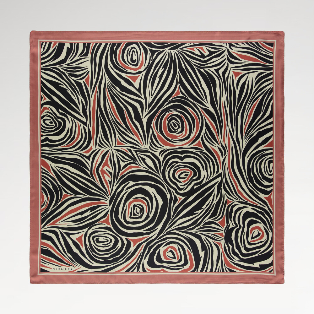 Sciarpa quadrata in twill di seta con motivo monofiore rosa