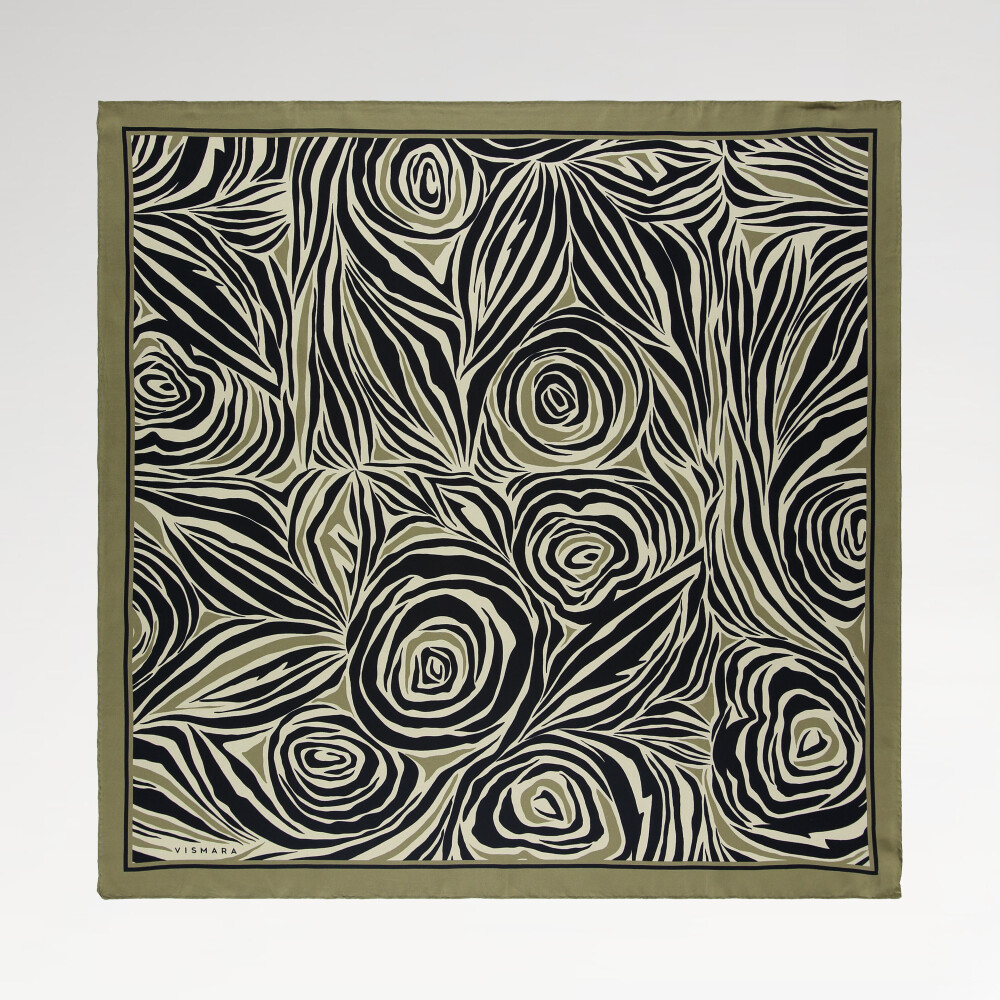 Sciarpa quadrata in twill di seta con motivo monofiore verde