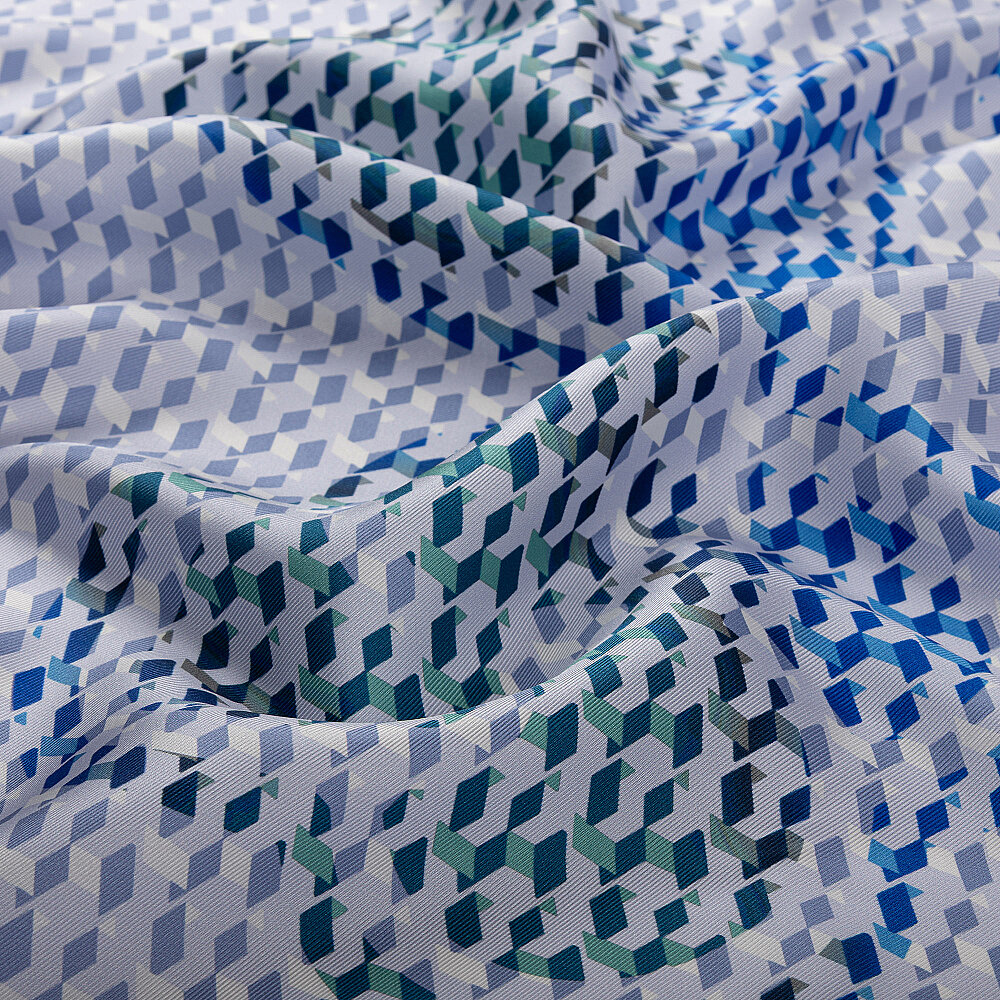 Sciarpa quadrata in twill di seta con motivo monogramma isometrico blu - 2