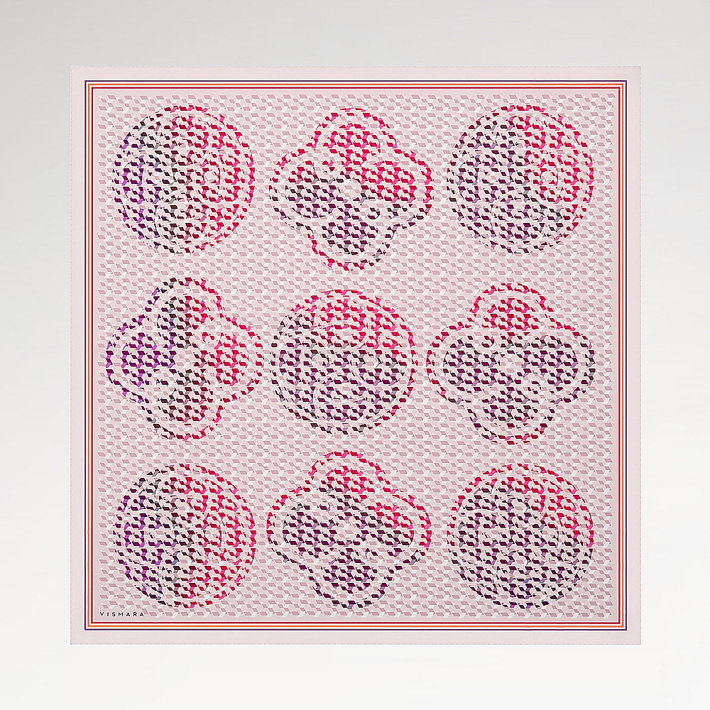 Sciarpa quadrata in seta twill con motivo a monogramma isometrico fucsia - 1