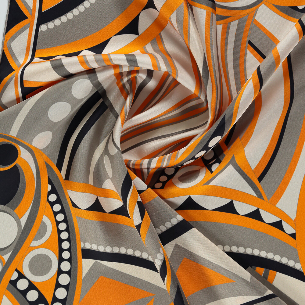 Sciarpa quadrata in twill di seta con motivo Optical Art arancione - Vismara