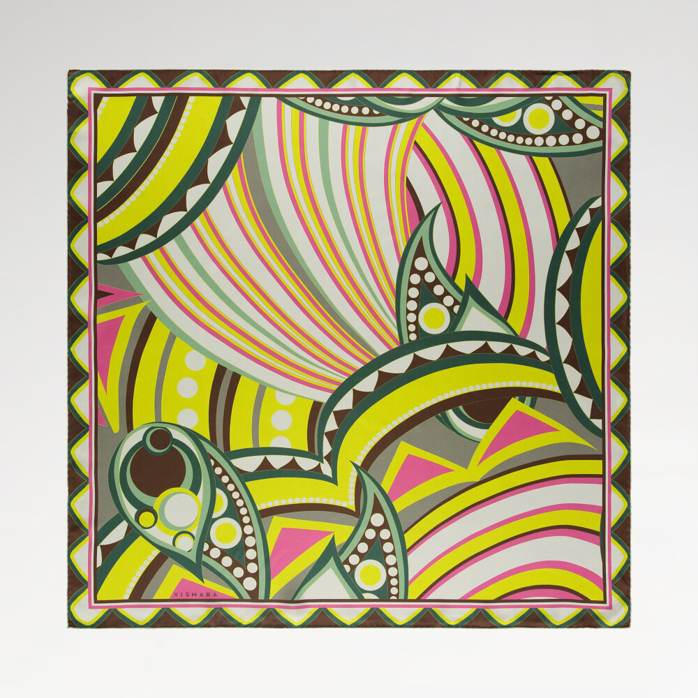 Sciarpa quadrata in twill di seta con motivo Optical Art giallo