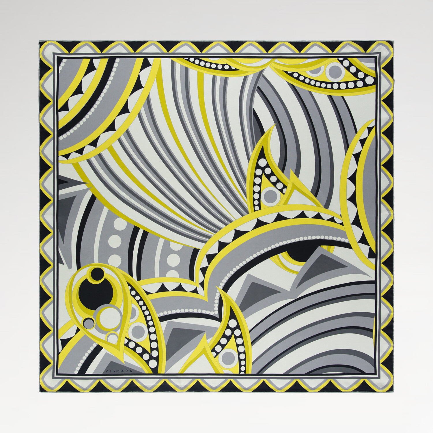 Sciarpa quadrata in twill di seta con motivo Optical Art grigio-giallo - 1