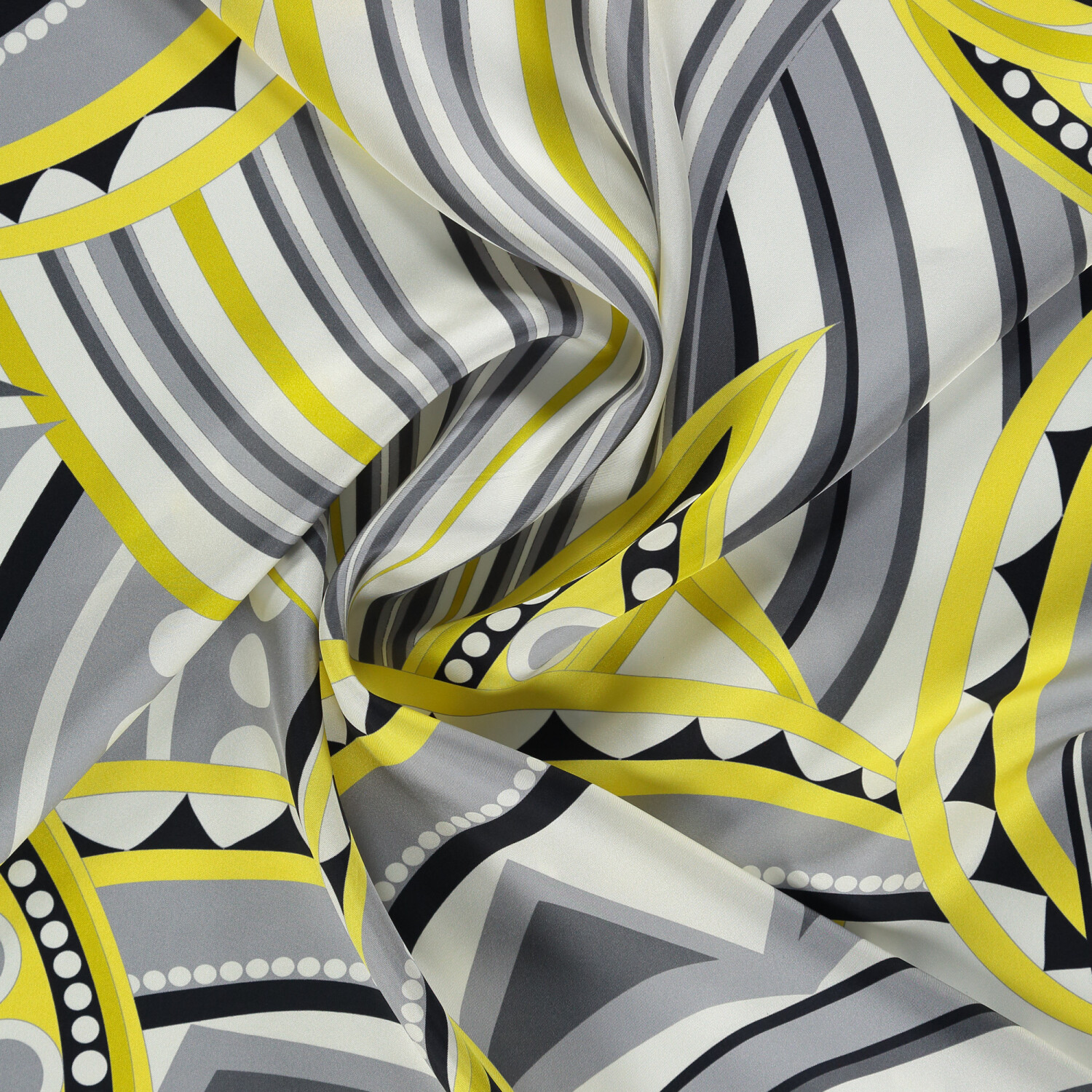 Sciarpa quadrata in twill di seta con motivo Optical Art grigio-giallo - 2