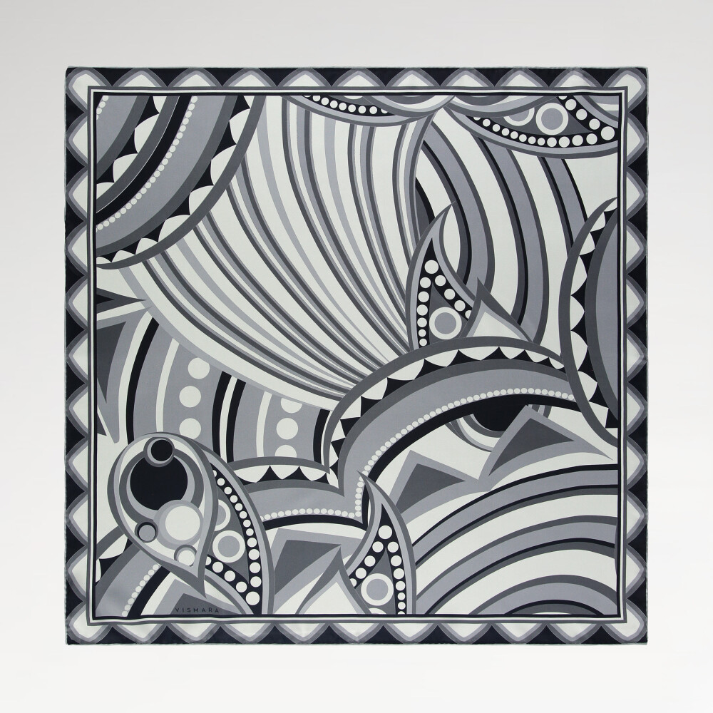 Sciarpa quadrata in twill di seta con motivo Optical Art grigio