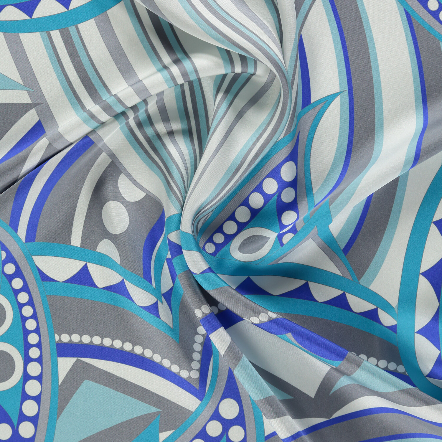 Sciarpa quadrata in twill di seta con motivo Optical Art turchese - 2