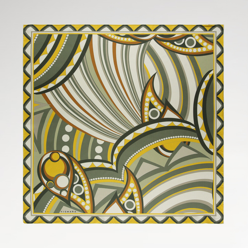 Sciarpa quadrata in twill di seta con motivo Optical Art verde