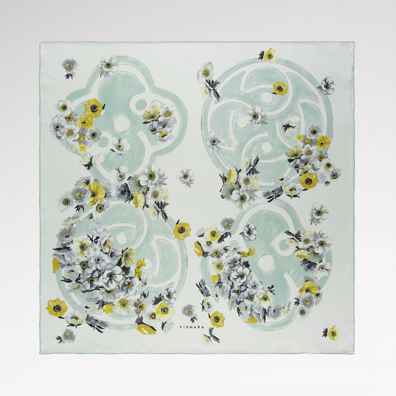 Sciarpa quadrata in twill di seta con motivo Primavera alla menta - 1