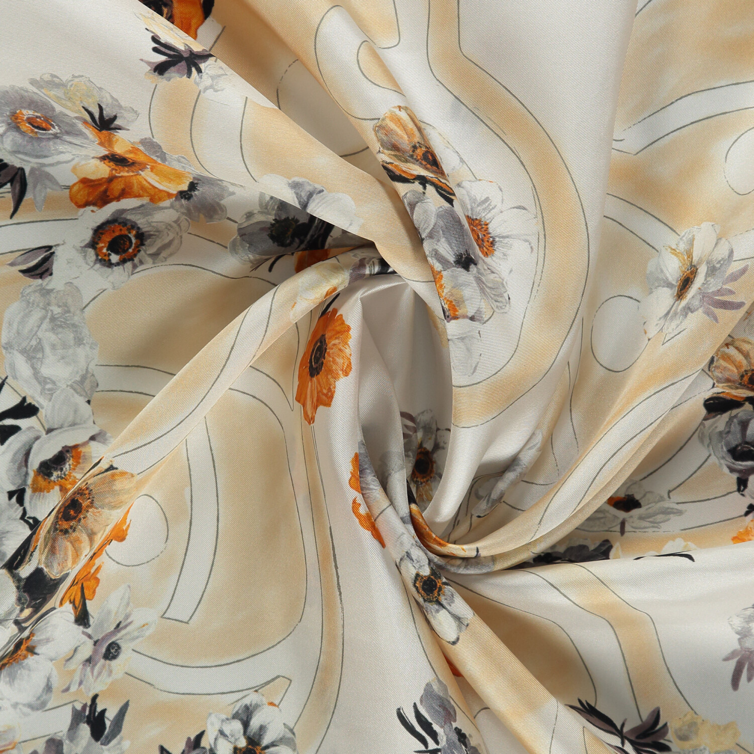 Sciarpa quadrata in twill di seta con motivo Primavera arancione - 2
