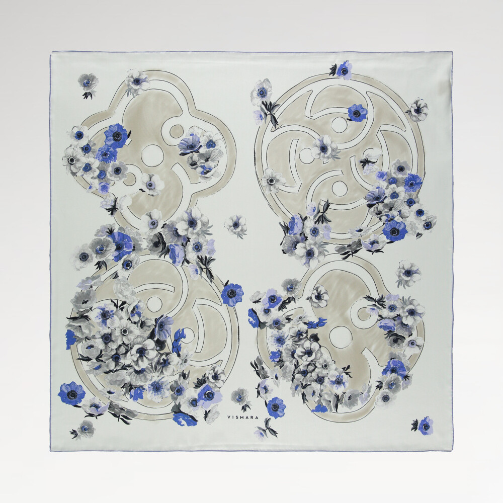 Sciarpa quadrata in twill di seta con motivo Primavera blu