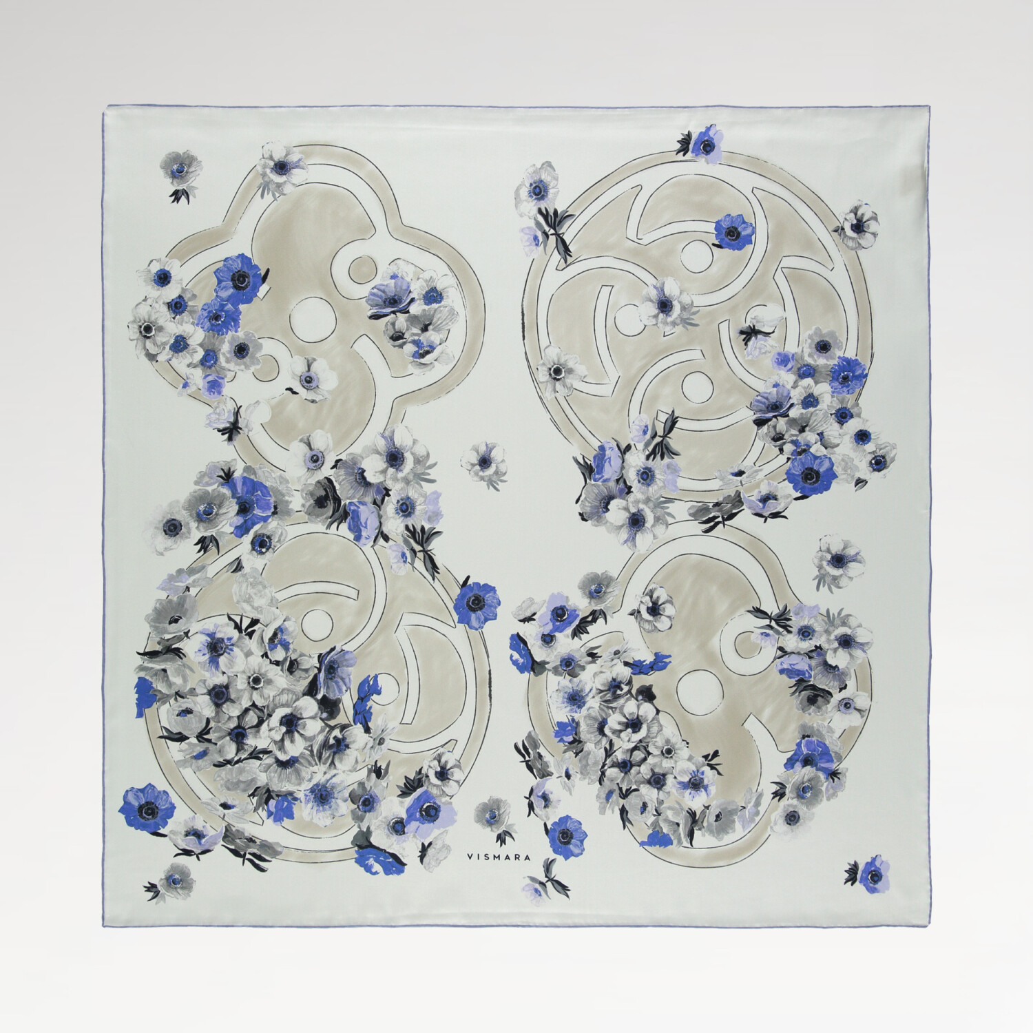 Sciarpa quadrata in twill di seta con motivo Primavera blu - 1