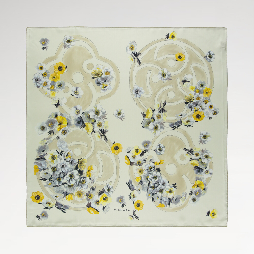 Sciarpa quadrata in twill di seta con motivo Primavera giallo