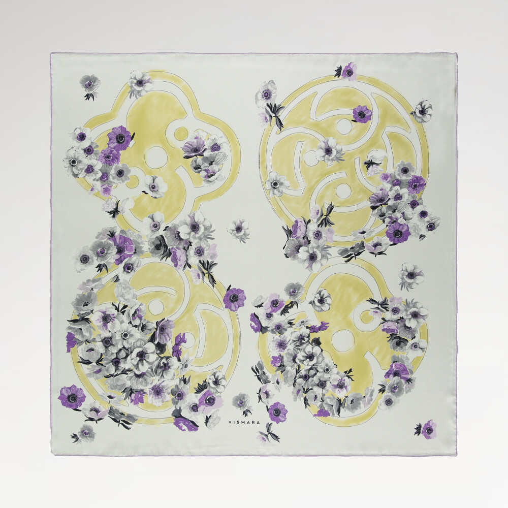Sciarpa quadrata in twill di seta con motivo Primavera lilla