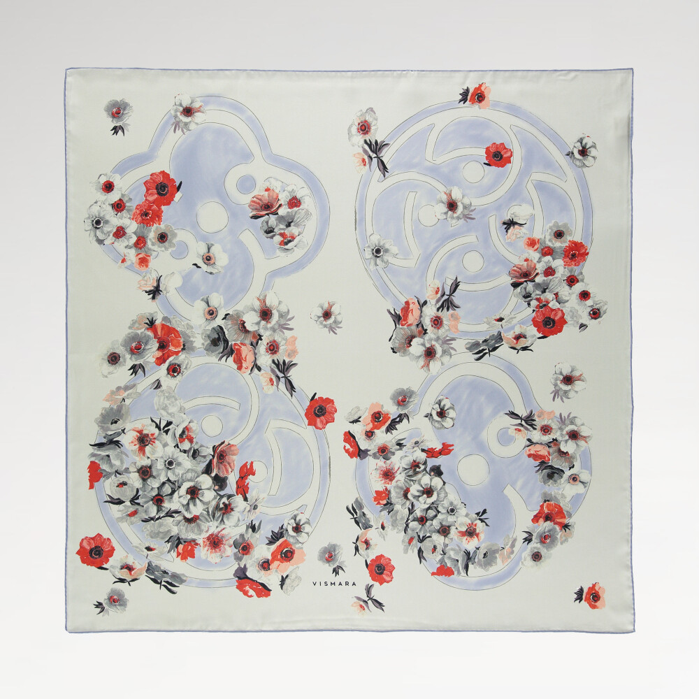 Sciarpa quadrata in twill di seta con motivo Primavera rosso